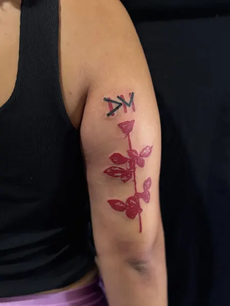 Tatuagem de folhas em rosa no braço