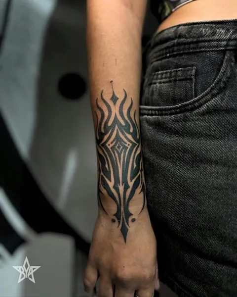 Vista completa da tatuagem ornamental no antebraço